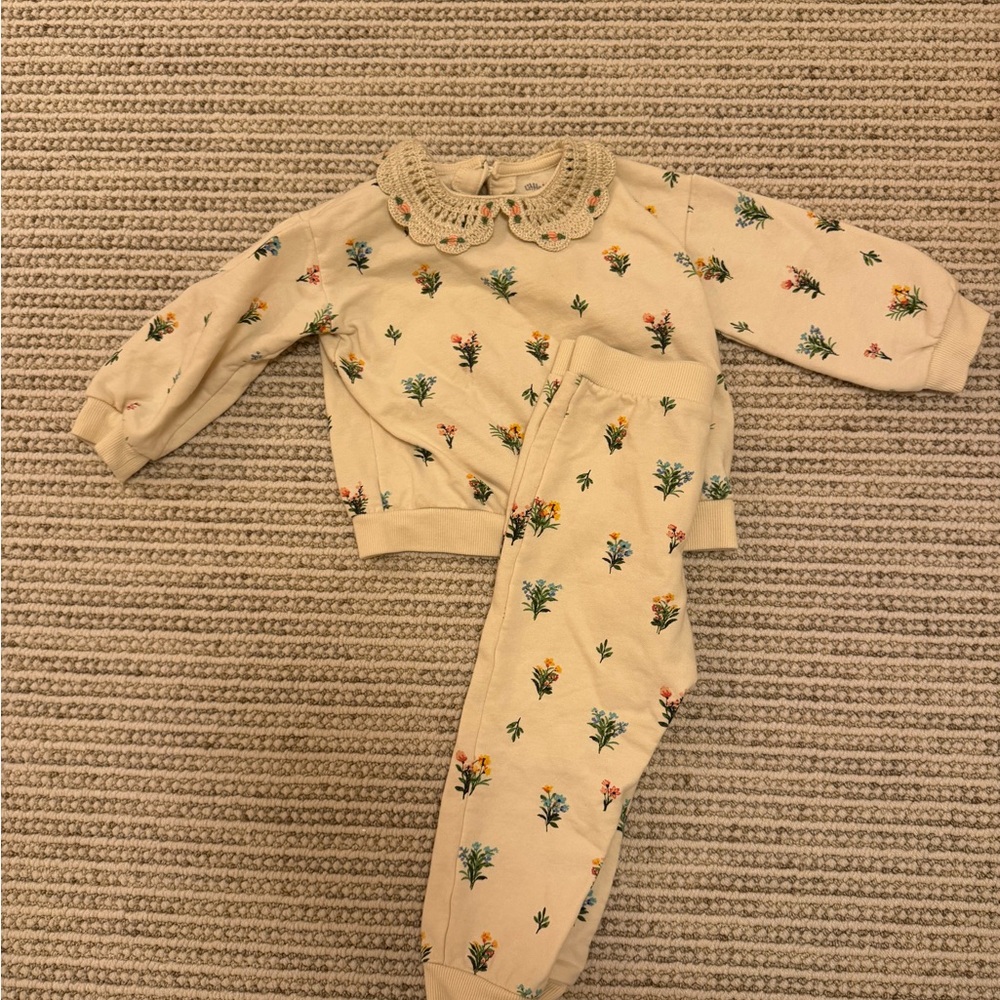 Little Me Cream Floral Baby Set with Crochet Collar